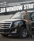 Man leaning on black Cadillac Escalade, promoting Rear Window Gas Lift Struts For 2007-2014 Cadillac Escalade ESV EXT Suburban