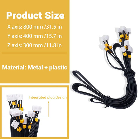 Endstop Limit Switch Accessory Kit For 3D Printers With X Y Z Axis Cables showing cable length and plug design.