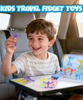 Child playing with Ultimate 20-Piece Magnetic Fidget Toys Set for Kids in a car, figures in metal box on tray.