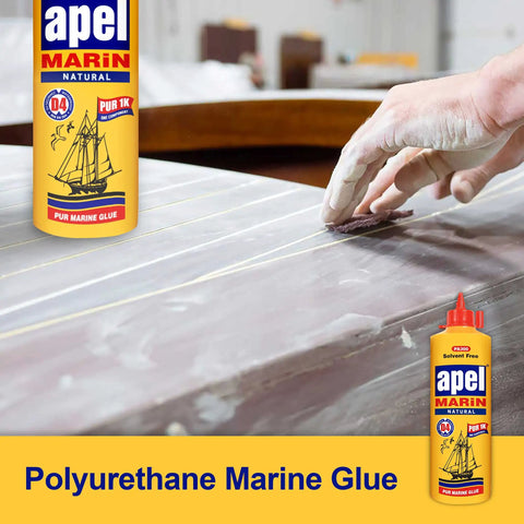 Hand applying Heavy Duty Waterproof Polyurethane Glue For Boats And RVs 20.3 Fl Oz Marine Adhesive Natural PU Bond on wood surface