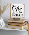 Rustic Coffee And Tea Bar Decor Sign Dope Wooden Plaque For Cafe Bar Or Coffee Station Or Shelf Farmhouse Kitchen Vibe And Tea Accessories For Home Or Office 5.9 By 5.9 Inches White And Brown displayed on books