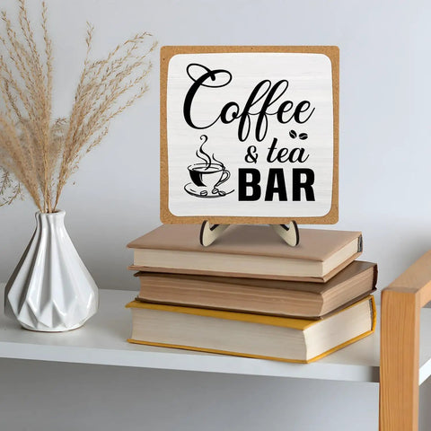 Rustic Coffee And Tea Bar Decor Sign Dope Wooden Plaque For Cafe Bar Or Coffee Station Or Shelf Farmhouse Kitchen Vibe And Tea Accessories For Home Or Office 5.9 By 5.9 Inches White And Brown displayed on books