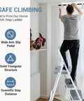 Person using Three Step Ladder With Anti Slip Pedals And Comfortable Handrail Portable Heavy Duty Step Stool for indoor tasks