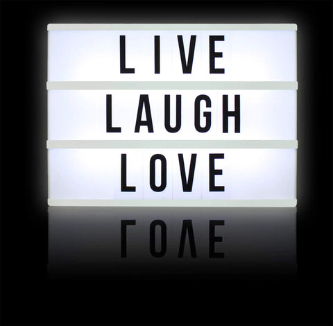 Cinema Style 10 LED Light Box Decor For A Retro Theater Vibe displaying 'Live Laugh Love' message, tabletop or wall mount.