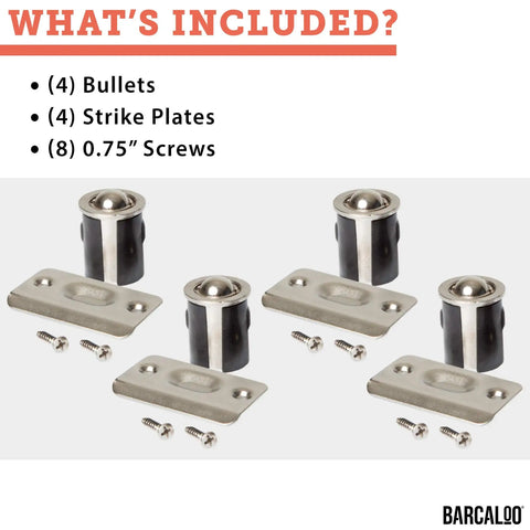 Ball Catch Door Hardware Satin Nickel 4 Pack For Closet And Cabinet Doors with bullets, strike plates, and screws