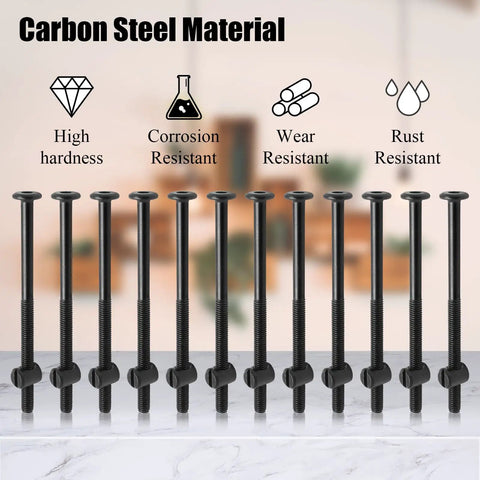 Heavy Duty M6 X 110mm Black Bunk Bed Bolts With Barrel Nuts And Hex Key 12 Piece Set Premium Steel Furniture Fasteners on display.