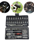 Shop Grade Badass 53 Piece 1/4 Inch Drive Torque Wrench Set With Thick Rubber Grip and versatile screwdriver bits for no sweat car repair work top shelf combo tool kit with easy twist dial for zero headache maintenance, detailed view of toolkit layout.
