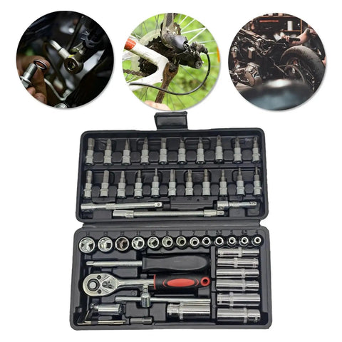 Shop Grade Badass 53 Piece 1/4 Inch Drive Torque Wrench Set With Thick Rubber Grip and versatile screwdriver bits for no sweat car repair work top shelf combo tool kit with easy twist dial for zero headache maintenance, detailed view of toolkit layout.
