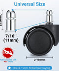 Office chair caster wheel, black rubber wheel with chrome stem, 2-inch universal size.