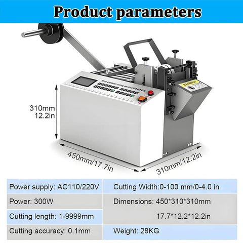 Automatic Heat Shrink Tube Cutting Machine 300W Cable Cutter with display, dimensions 450x310x310mm for precise cutting.