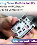 Person holding microcontroller from Soldering Practice Kit For Makers Build A Digital Piano, Arcade Console And Keypad