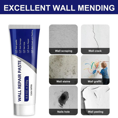 Drywall Patch Repair Kit With Scraper And Sandpaper 2026 Upgrade shown with mending paste and wall repair examples
