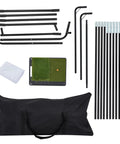 10x8ft Golf Practice Net With Impact Screen And Mat, Heavy Duty Steel Frame Hitting Net parts including poles, mat, and bag