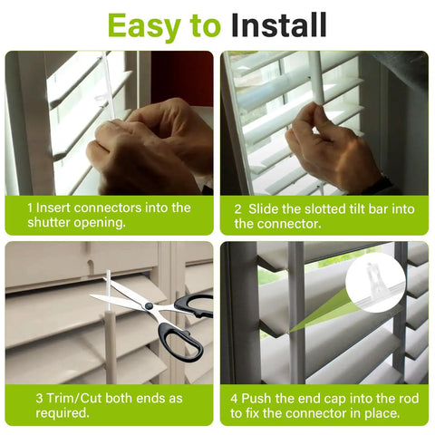 Instructions for Solid As A Rock Shutter Repair Slider Connectors Set Of Ten with smooth glide fit for Hunter Douglas shutters.