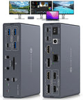 Thunderbolt Docking Station Expands 3 4K 60Hz Displays For M1 M2 M3 M4 MacBook Pro Air Using Displaylink Tech showing rear and sides with ports.
