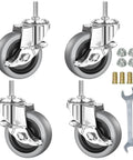 Four 3-inch stem caster wheels with locking brakes; soft rubber wheels; M8-1.25 threaded stems; hardware included
