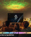 Three children watch space film under 3 In 1 Starry Sky Projector Night Light With Voice Control 21 Lighting Effects.