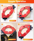 Premium 7 Piece Router Corner Radius Template Set featuring a red aluminum positioning jig in use with slider installation.