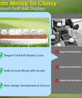 Crystal Clear UV Protected Golf Ball Display Case For Six Balls with solid wood base and acrylic cover on a desktop.