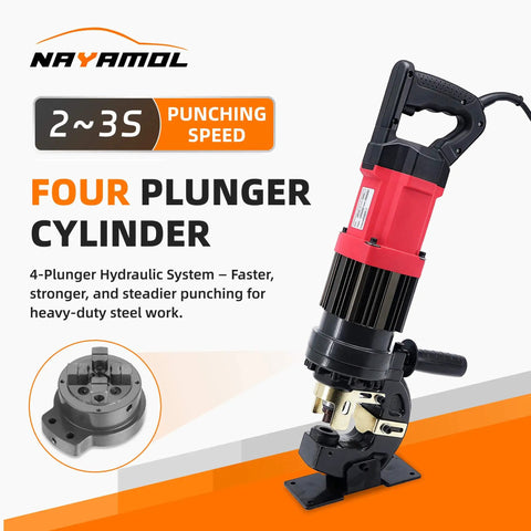Beefy 22 Ton Electric Hydraulic Hole Puncher With 1400W Copper Motor, 110V, shown with four plunger cylinder.