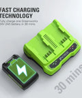 Green 24V Dual Port Battery Charger With Smart Led Indicator, Dual Fast Charging For Two Batteries Or Quick Charge For One.