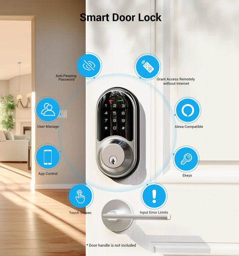 Slick Satin Nickel Front Door Smart Lock Featuring Keyless Entry And App Control With Five Way Wireless Access Remote Ekey Sharing And Hassle Free Home Security That Really Goes The Extra Mile