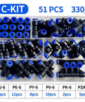 Huge 51 Piece Pneumatic Connector Kit With Quick Push Fit Fittings For 6mm OD Tubing That Lets You Connect Instantly No Tools Needed And Ensure Sealing Is Tight For All Your Air Line Projects, 51 pcs in case
