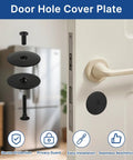 Upgrade Your Entryway With This Top Notch Stainless Steel Door Hole Cover Plate Designed To Seal Unused Deadbolt Gaps And Keep Your Home Hella Secure Without Compromising Style, showing black cover plate and installation screw.