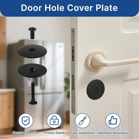 Upgrade Your Entryway With This Top Notch Stainless Steel Door Hole Cover Plate Designed To Seal Unused Deadbolt Gaps And Keep Your Home Hella Secure Without Compromising Style, showing black cover plate and installation screw.