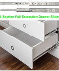 22 Inch Full Extension Ball Bearing Drawer Slides Set, 10 Pairs With Side Mount And Rear Brackets, 85 Lb Load Capacity, Includes Screws And Instructions For Face Frame Cabinets, Smooth Operation For DIYers And Easy Install, showing installed slides on white drawers.