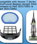 T Series WindTunnel Upright Vacuum Filter Kit Fits Most Bagless Uprights Includes 1 Primary Filter And 1 HEPA Filter Easy Install No Fuss Pro Grade Compatible With Hoover T Series Models showing primary and HEPA filters with vacuum