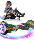 Child using Self Balancing Scooter Seat Attachment With Go Kart For Kids Teens And Adults LED Lights Bluetooth Built In Adjustable Frame