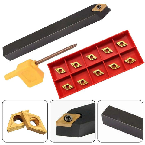External Lathe Turning Tool Holder SDNCN1212H07 With DCMT070204 BP010 Carbide Inserts 10mm Shank Set