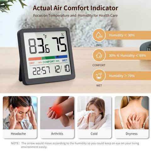 Indoor Humidity Gauge With Digital Thermometer Fast Read Hygrometer And Temperature Humidity Monitor display with air comfort indicator