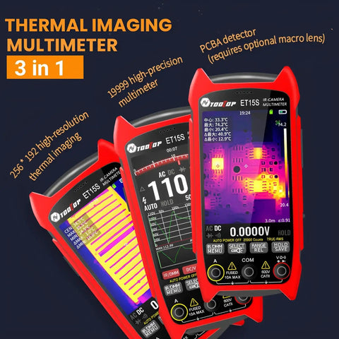 Pro-Grade Thermal Imaging Camera With Macro Lens, 256x192 IR Sensor, 25Hz Refresh, 3.5 Inch Color LCD, 19999 Counts Digital Multimeter