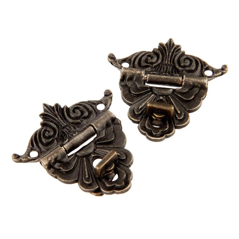 Antique Bronze Hasp Lock Set For Boxes And Chests, 2 Zinc Alloy Latch Hardware with vintage design, front view