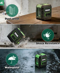 360 Self Leveling Laser Level With Green Cross Lines For Construction And Picture Hanging Vertical And Horizontal Plumb Lines Easy Setup Bright Two Line Green Laser Pro Grade Precision For Fast Accurate Leveling, IP54 dustproof waterproof