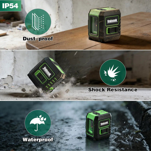 360 Self Leveling Laser Level With Green Cross Lines For Construction And Picture Hanging Vertical And Horizontal Plumb Lines Easy Setup Bright Two Line Green Laser Pro Grade Precision For Fast Accurate Leveling, IP54 dustproof waterproof