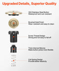 Detailed breakdown of 2.5 Inch Brushed Gold Stainless Steel Sink Top Air Switch Kit for Garbage Disposal components and features.
