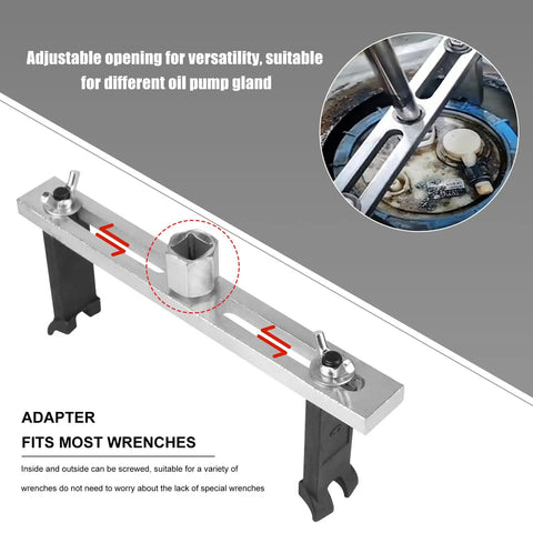 Adjustable Fuel Pump Lock Ring Tool For Easy Removal And Installation, shown with adapter and wrench fit detail