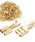 0.187 Inch Female Spade Quick Splice Crimp Terminal 4.8mm Connector Non Insulated Pack Of 100 for 1.0 to 1.5 mm² Brass Gold Tone