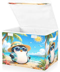 Heavy Duty Foldable Storage Bin With Secure Lid And Easy Grab Handles For Bedroom Closet Organizers, featuring a penguin design.