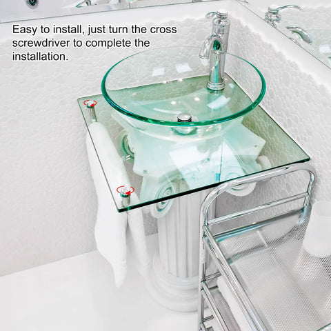 Clear Transparent Screws And Hex Nuts Kit securing glass sink installation, showing cross-recessed screws in acrylic.