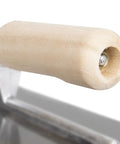 Close-up of wood handle on 1/8 Inch Square-Notch Wood Flooring Trowel With Wood Handle For Direct Glue-Down Parquet And Engineered Wood Adhesives