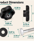 Premium Handle Knob And Screw Bolt Washer Replacement Kit 2 Pack For Toro Lawn Tractors, Direct OEM Fitment Compatible With Models 38583 Through 38515 To Keep Your Mower Rockin Smooth. product dimensions shown with knob, washer, and bolt