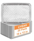 Stack of 20 Pack Aluminum Foil Pans 16 By 12 Inch Large Disposable Bakeware for grilling and BBQ with perforated design.
