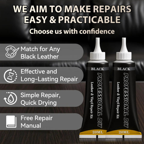 Leather Repair Kit For Cars And Home Furniture, Fast Drying Liquid Compound To Fix Scratches Tears And Burns, 2-Pack 20ml tubes