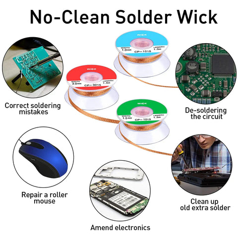 Six Piece Solder Wick Braided No Clean Desoldering Wicks Set for PCB repair and component removal with electronic tools images