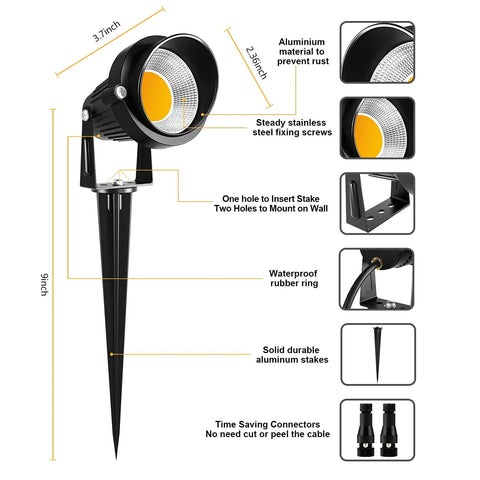 10W Low Voltage Outdoor Landscape Lights With Connectors, 12V Waterproof Pathway And Yard Spotlights, 1000LM Warm White, product details