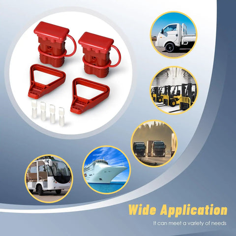 350 Amp Battery Power Connector Kit with 2 Pole Plugs and Red Dust Covers for heavy equipment use